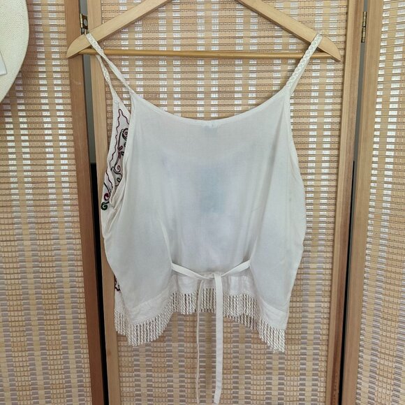 Shoreline White Embroidered Cotton Tank Top & Skirt Set With Fringe Details - Picture 6 of 13